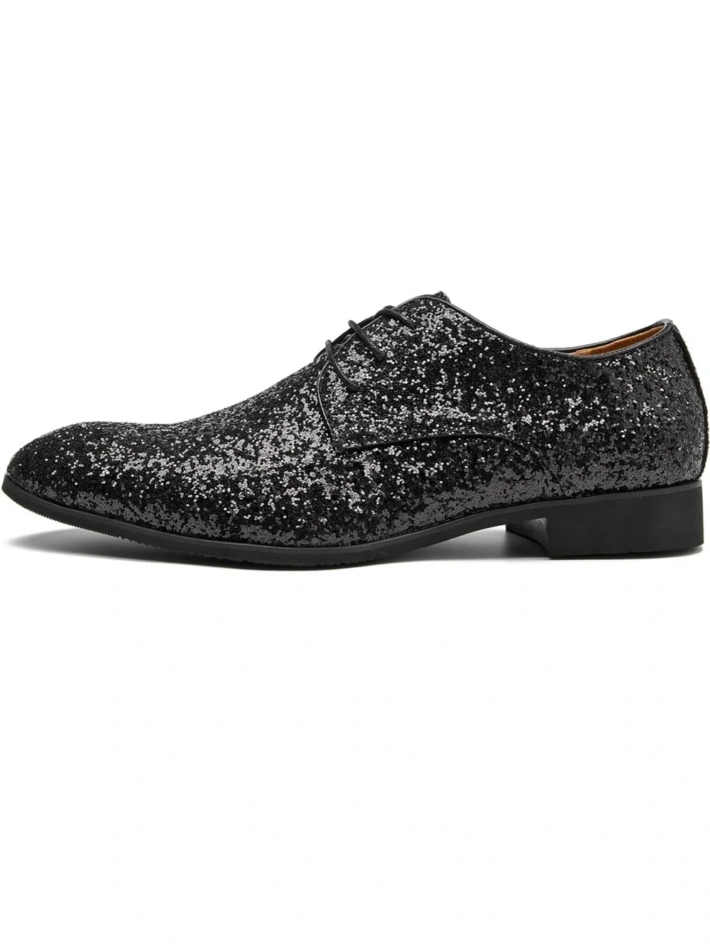 Men's Black Glitter Derby Shoes - Sparkle Lace-Up Oxfords
